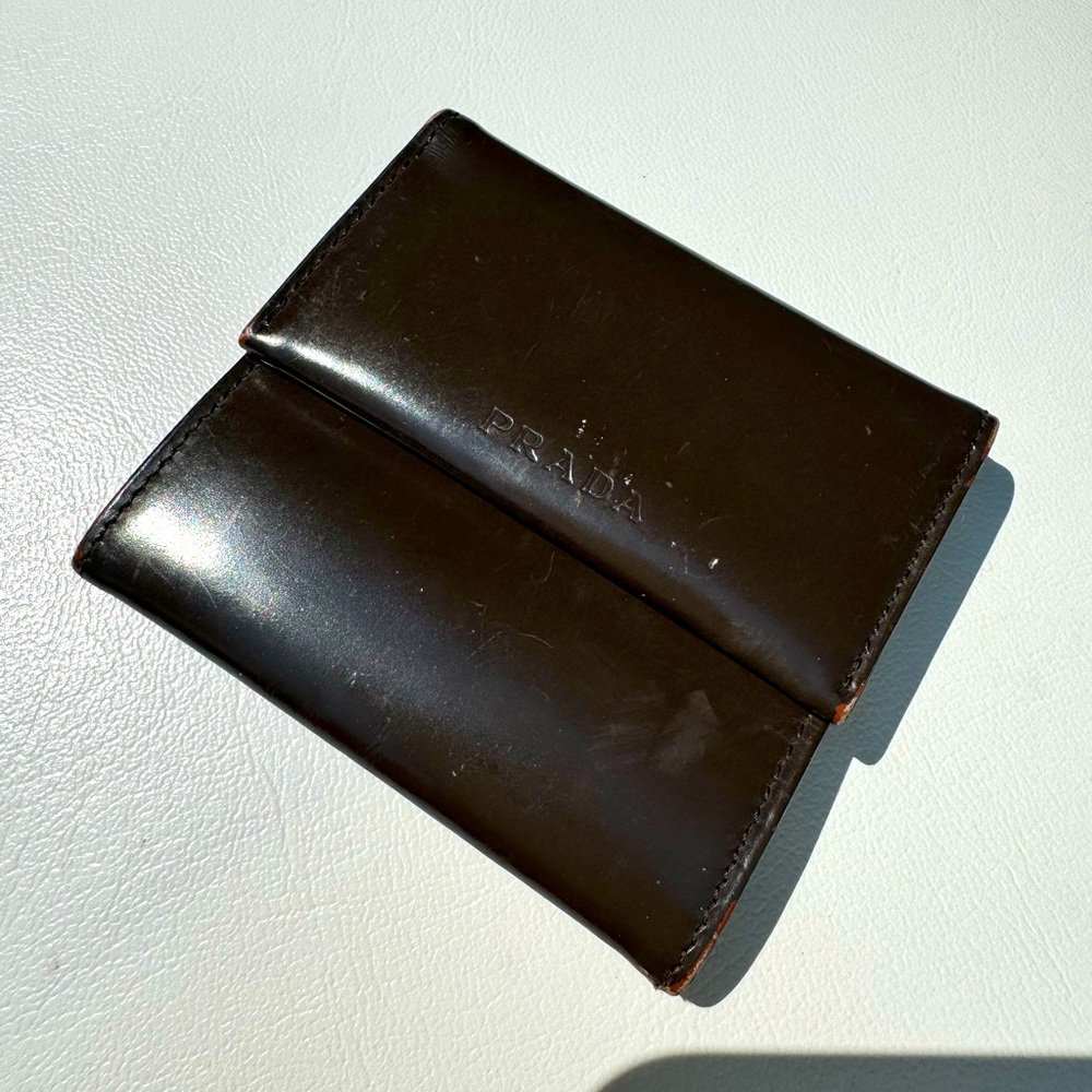 Prada mini chocolate brown coin pouch